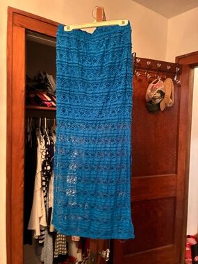 No Boundaries Bright Turquoise Crochet Maxi Skirt